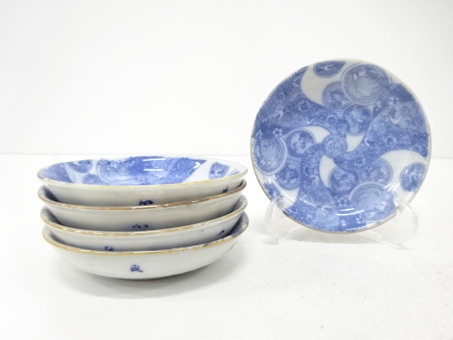 JAPANESE CERAMICS / INBANDE SMALL PLATE / SET OF 5 / BLUE & WHITE (PORCELAIN) / DRAGON